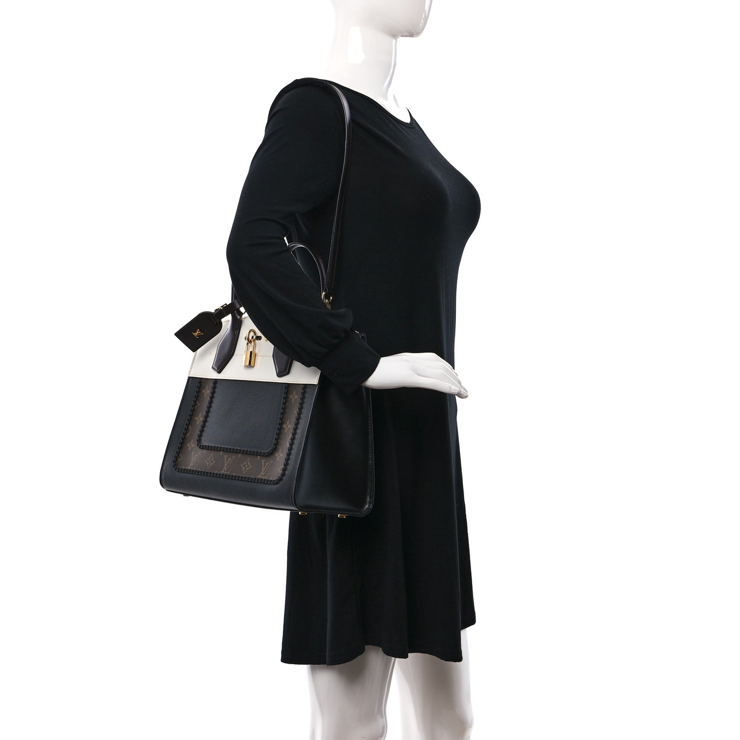 Calfskin Monogram City Steamer MM Black White