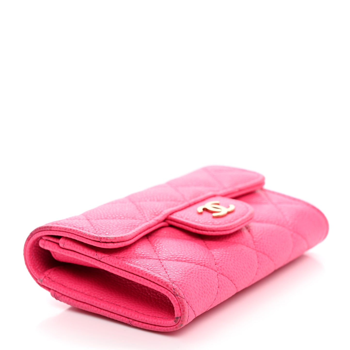 Caviar Quilted Flap Card Holder Wallet Fuchsia