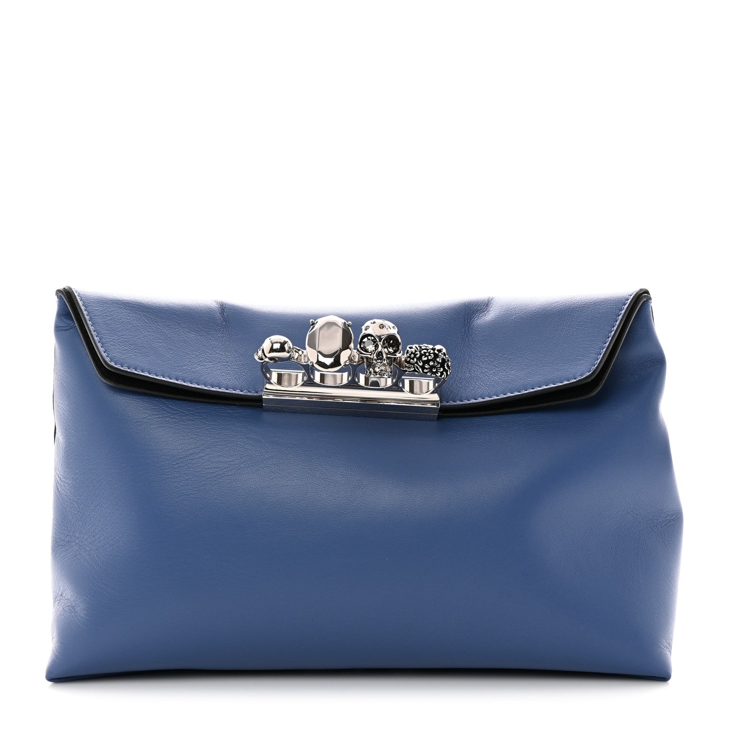 Alexander McQueen Nappa Skull Four Ring Clutch Blue 1 of 8