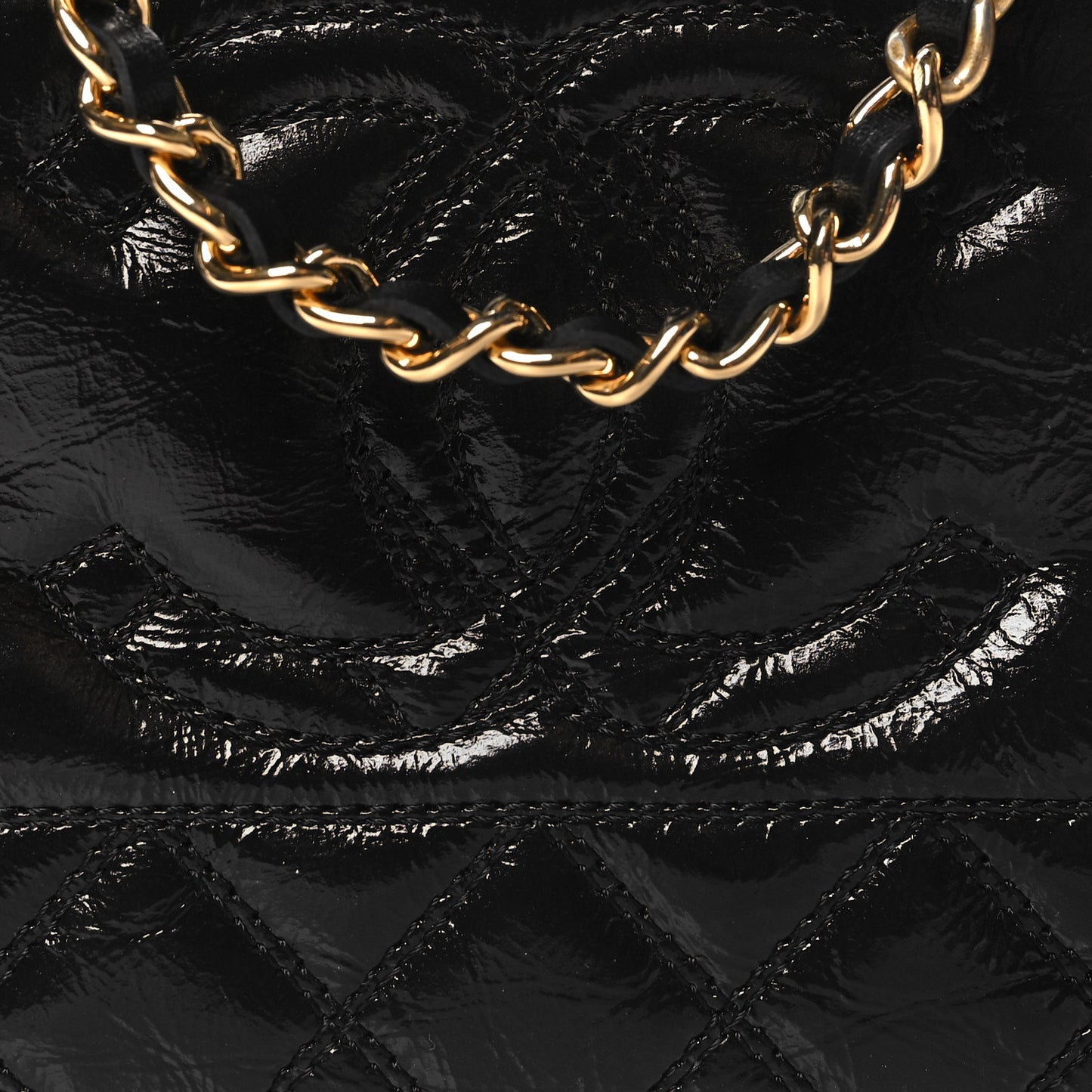 Glazed Aged Calfskin Quilted CC Small Clutch With Chain Black