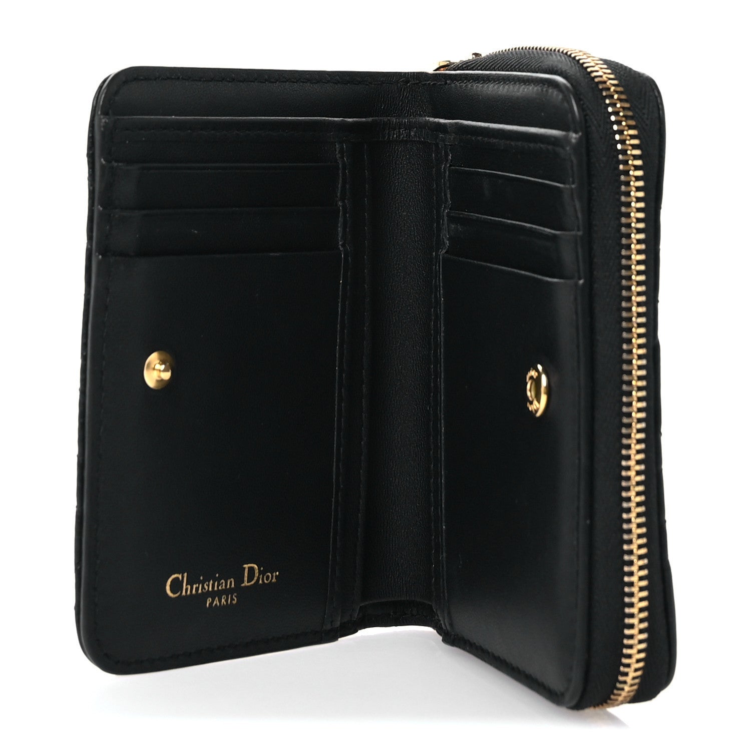 Christian Dior Grained Calfskin Supple Cannage Caro Scarlet Zipped Wallet Black 5 of 7