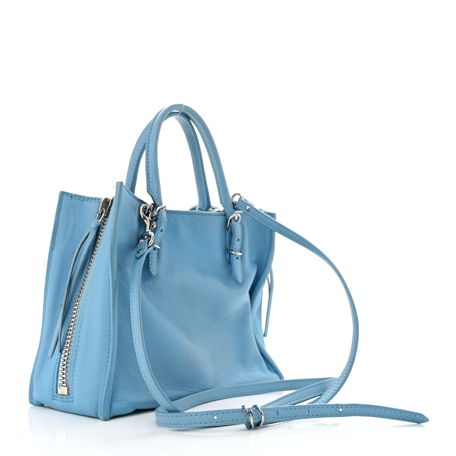 Balenciaga Supple Calfskin Papier Mini A4 Zip Around Tote Bleu Azur Clair 4 of 16
