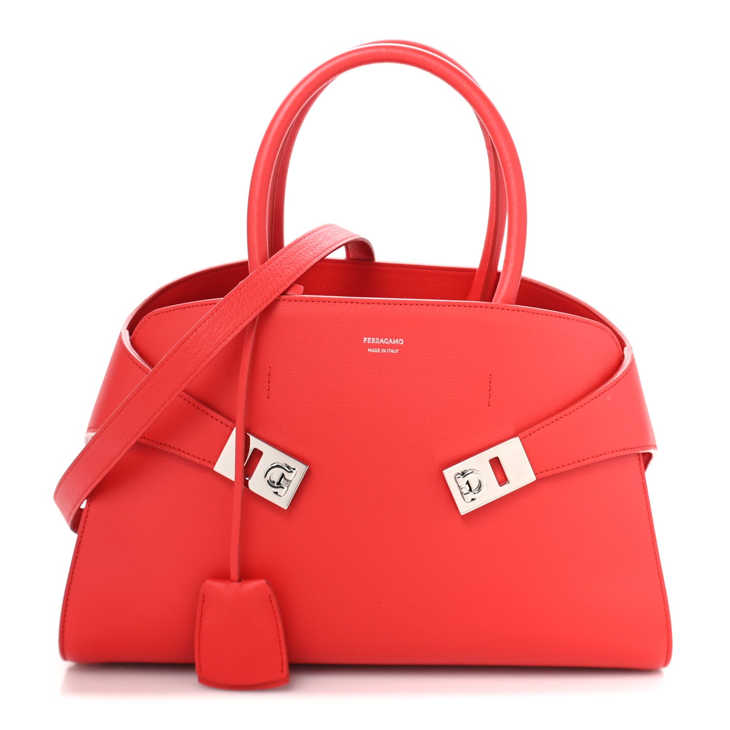 Salvatore Ferragamo Natural Grain Calfskin Medium Hug Bag Flame