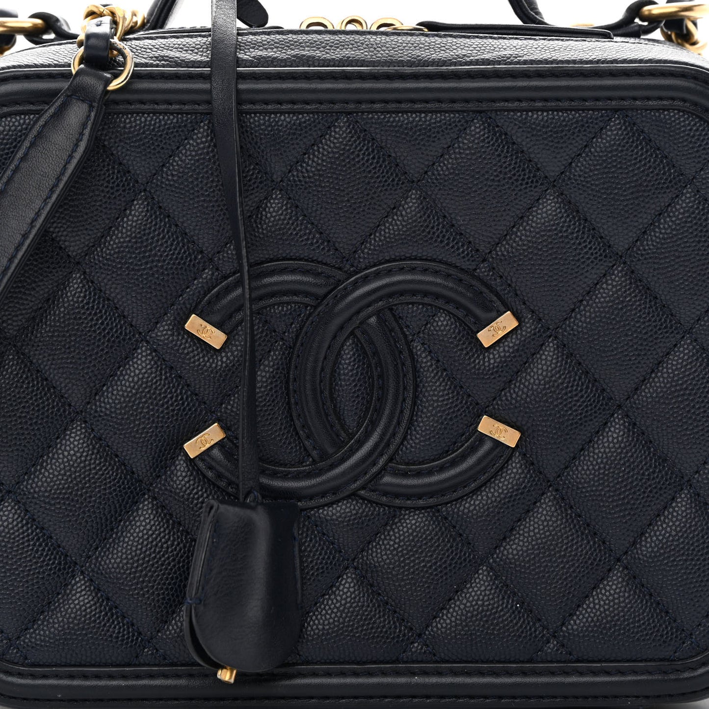 Caviar Quilted Medium CC Filigree Vanity Case Navy