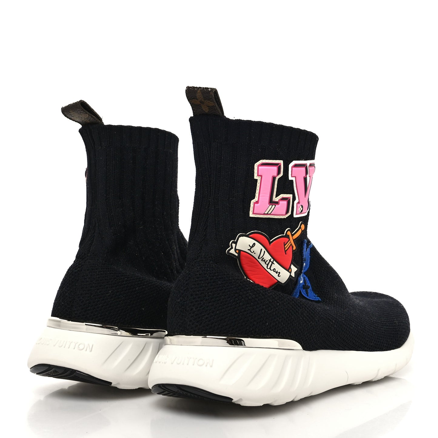 Stretch Fabric LV Black Heart Sock Sneaker 39 Black
