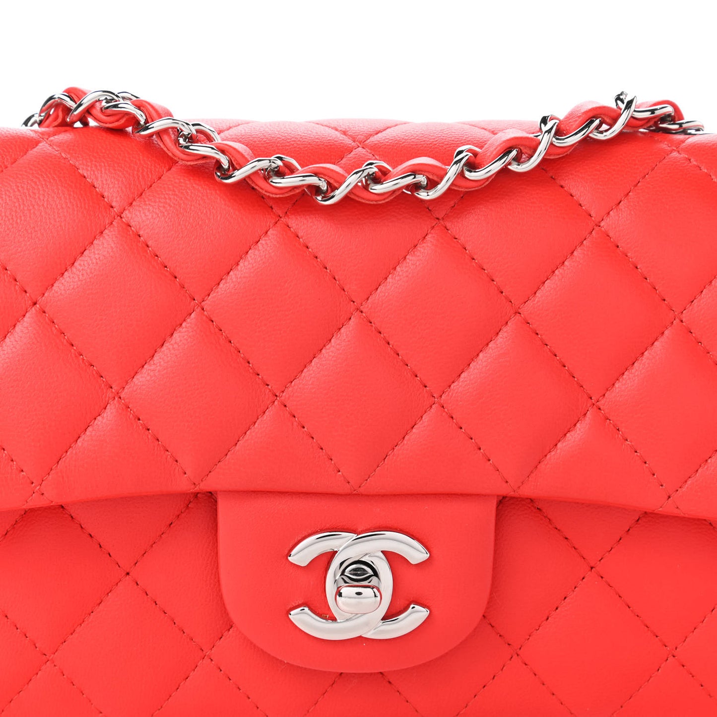 Lambskin Quilted Mini Rectangular Flap Red