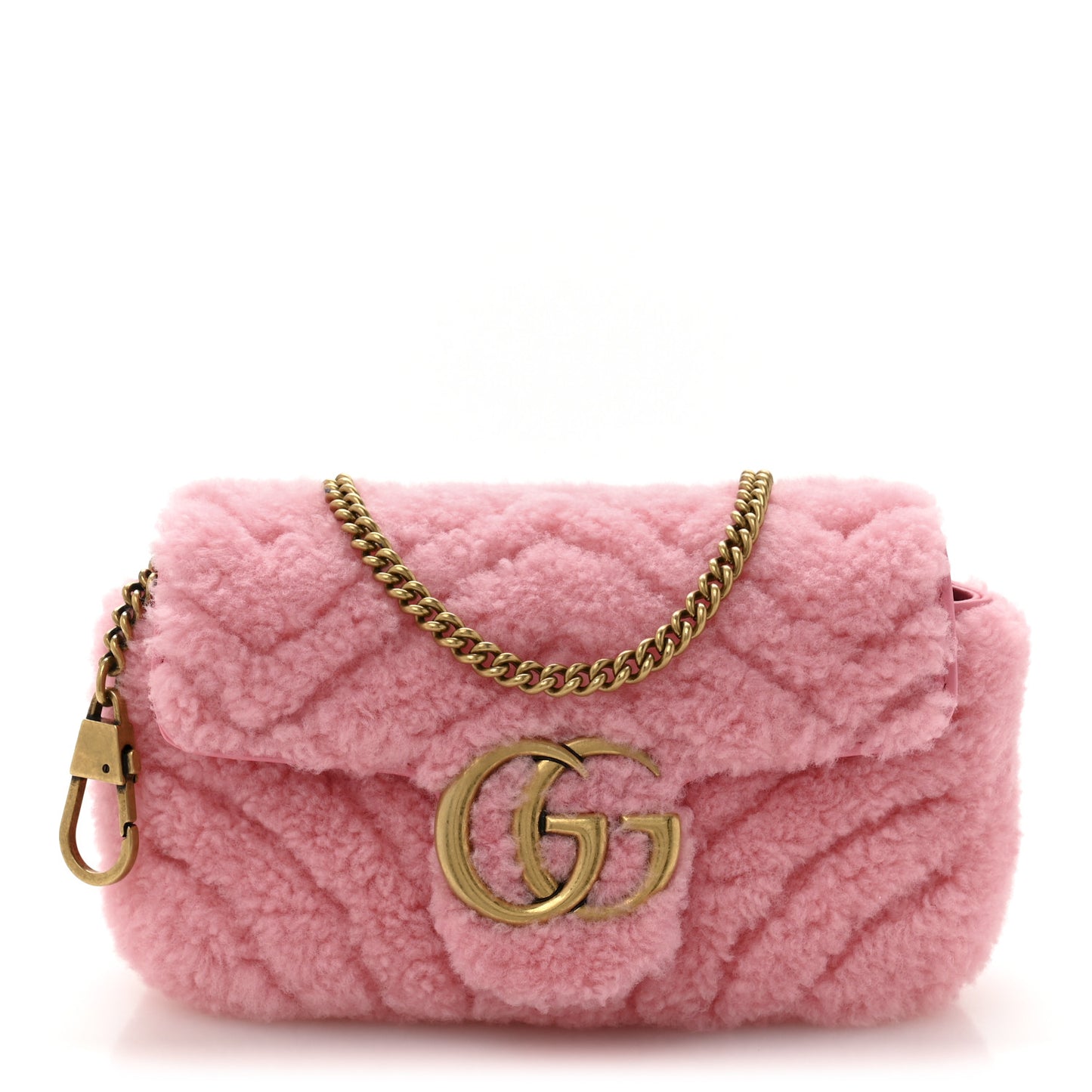 Shearling Matelasse Super Mini GG Marmont Shoulder Bag Lotus Pink