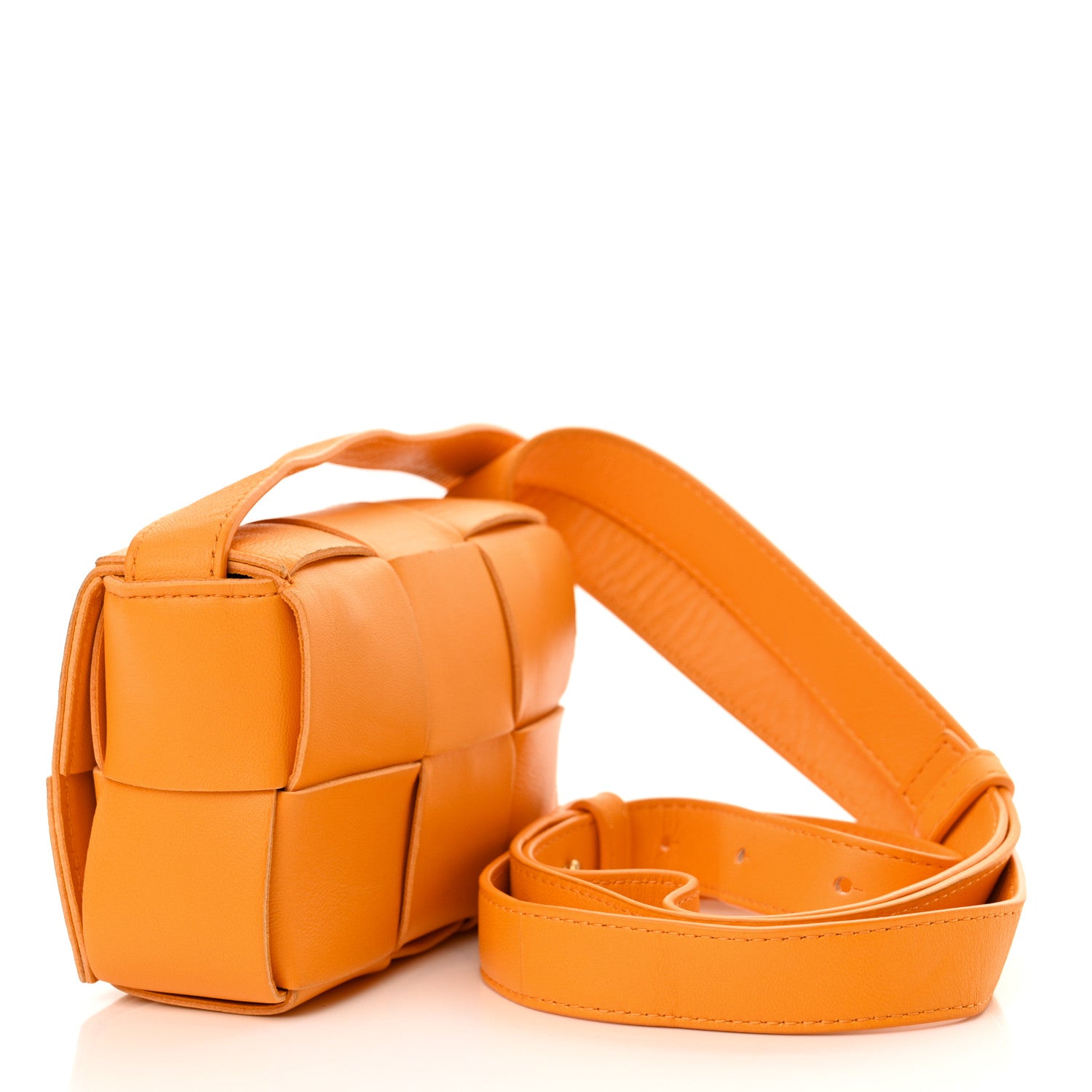 Bottega Veneta Lambskin Maxi Intrecciato Extra Mini Cassette Crossbody Bag Tangerine 3 of 10