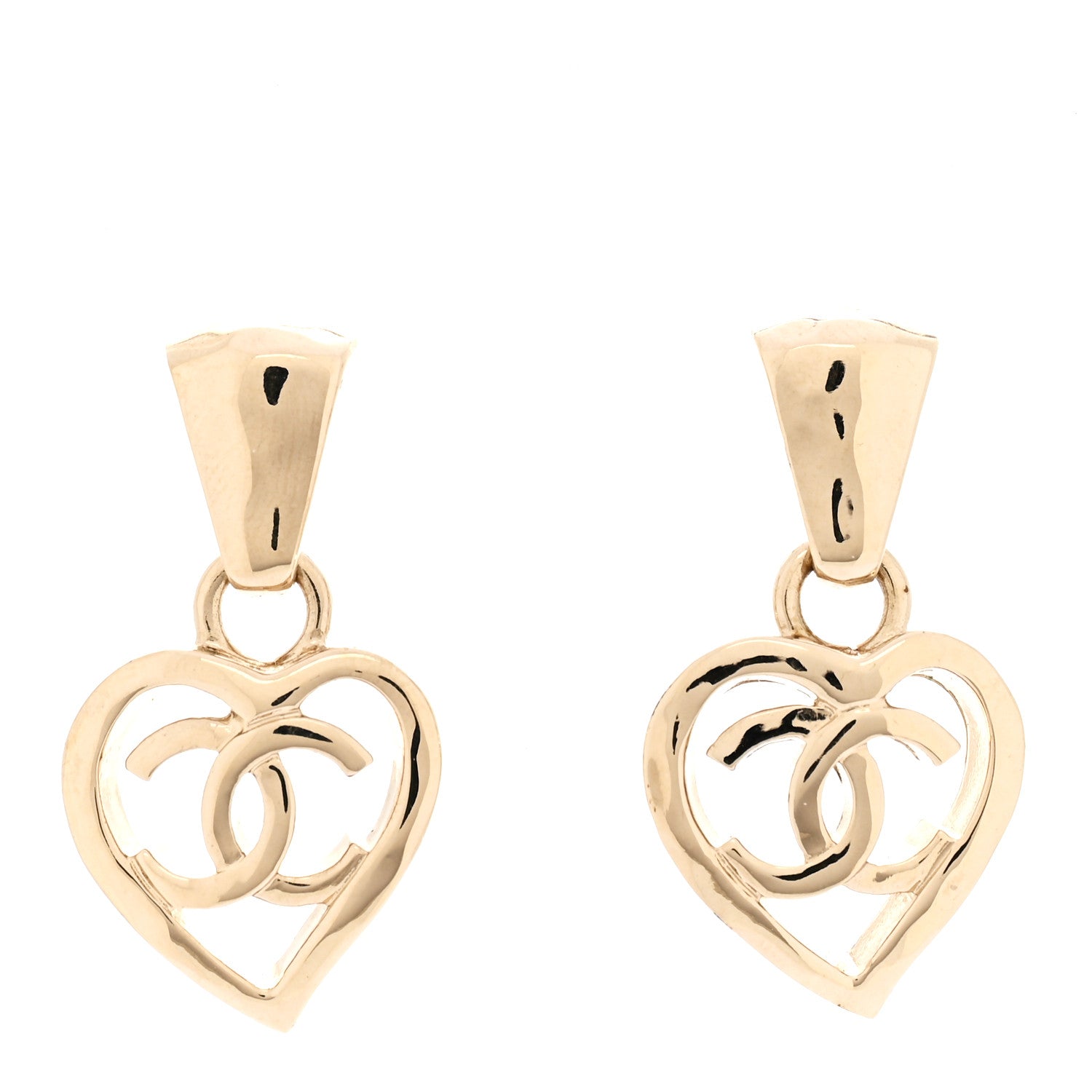 Chanel Metal CC Heart Coco In Love Drop Earrings Gold 1774611 ...