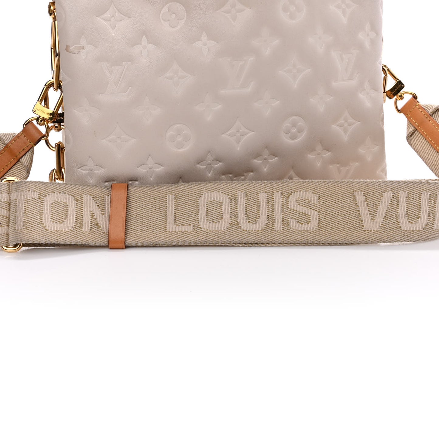 Lambskin Embossed Monogram Coussin PM Beige Cream