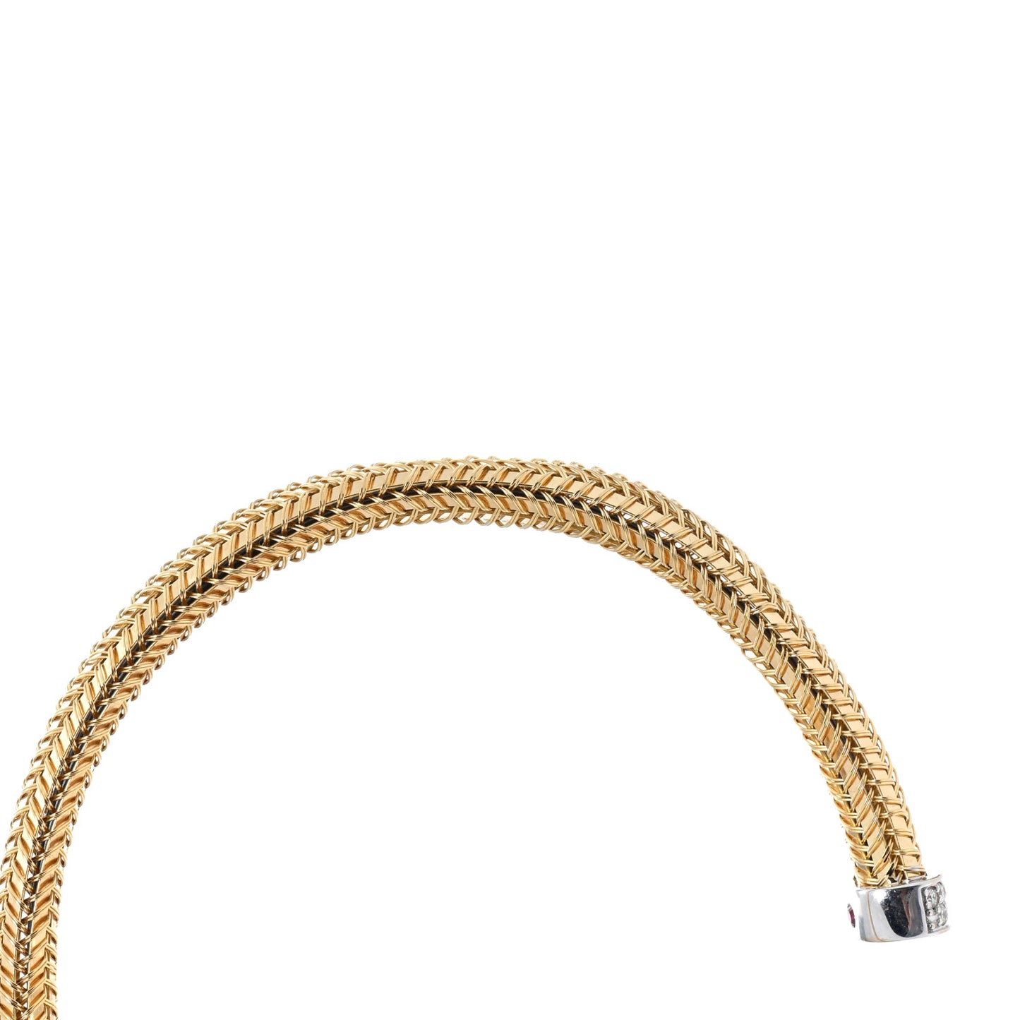 18K Yellow White Gold Diamond Woven Cuff Bracelet