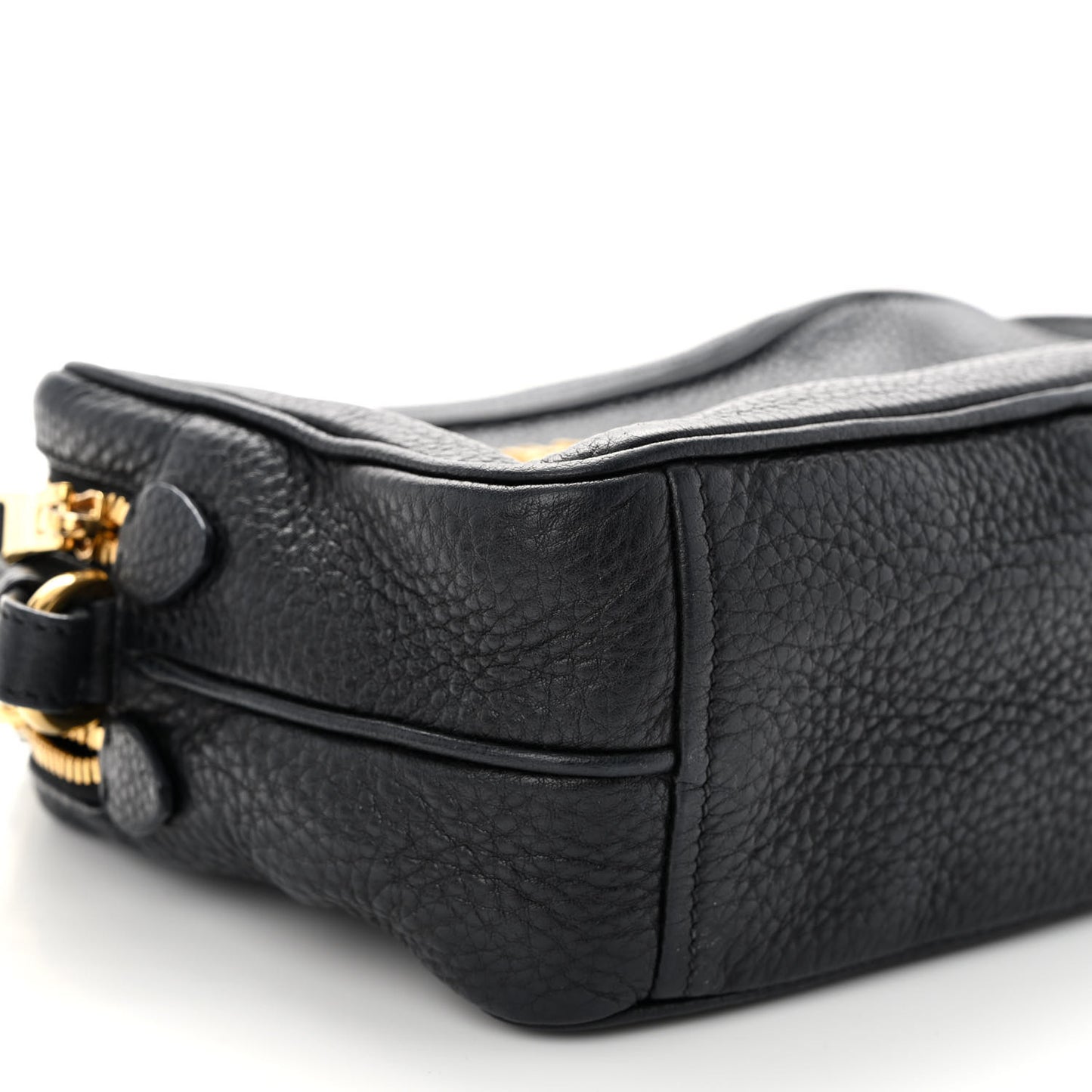 Vitello Daino Medium Double Zip Shoulder Bag Black
