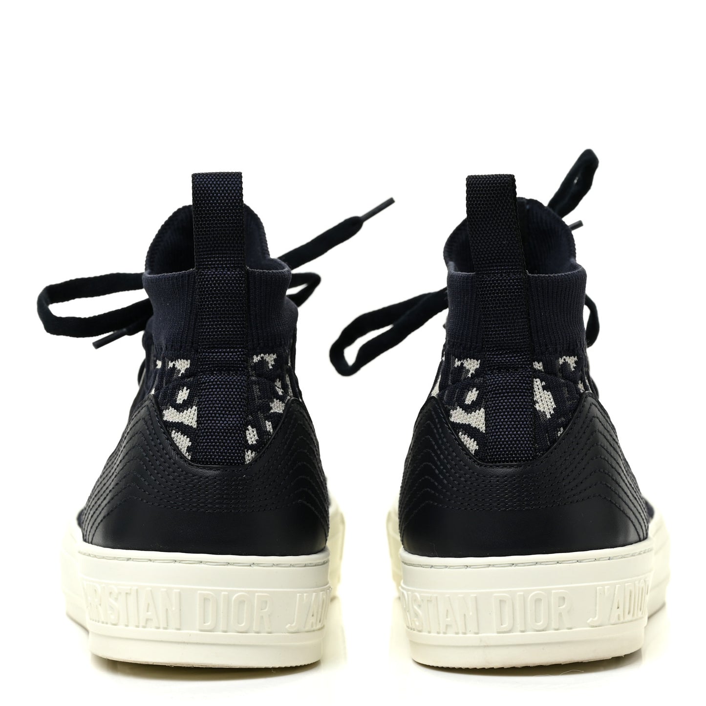 Technical Knit Calfskin Oblique Womens Walk'n Dior Mid Top Sneakers 40 Deep Blue