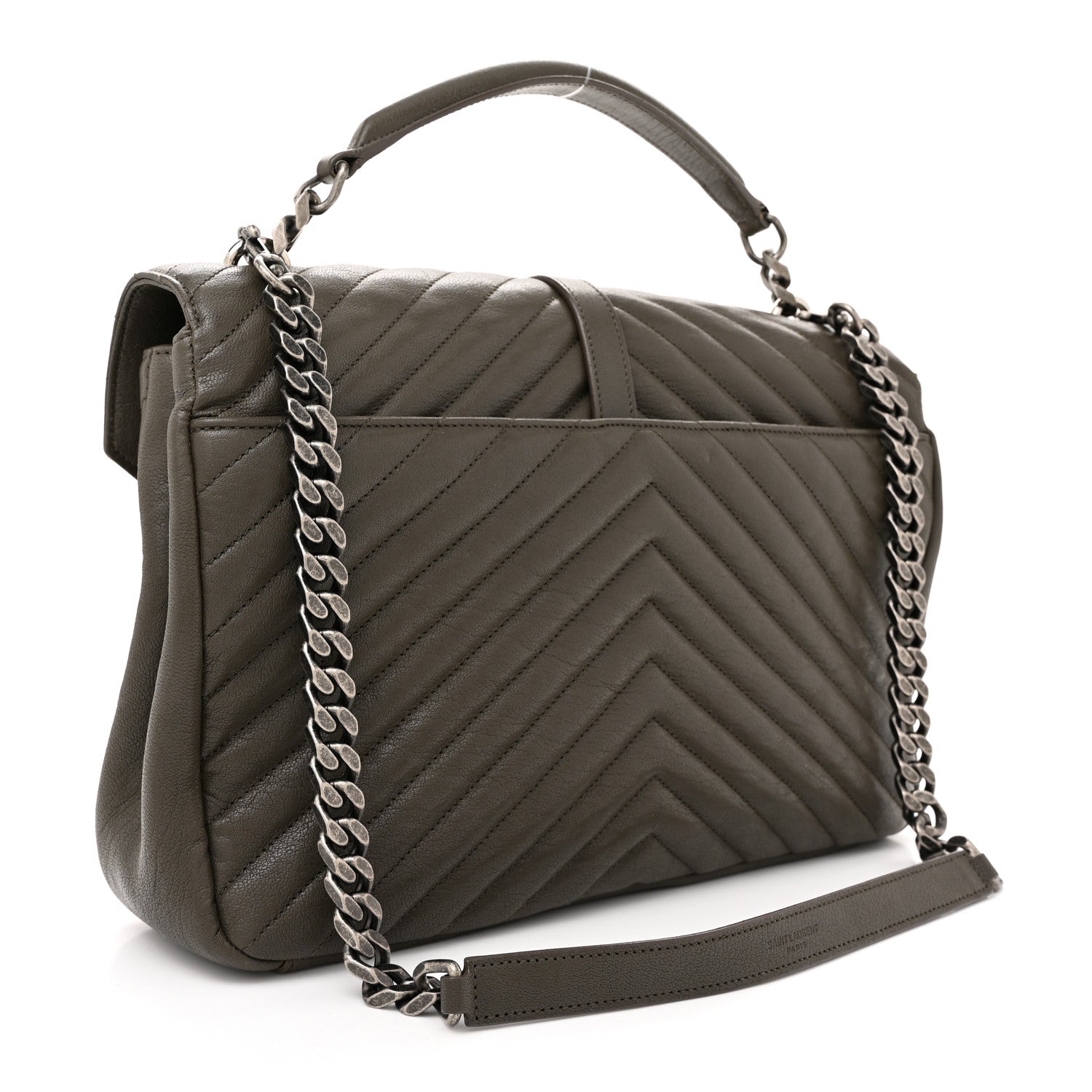 Saint Laurent Sheepskin Matelasse Chevron Monogram Large College Satchel Dark Anthracite 3 of 14