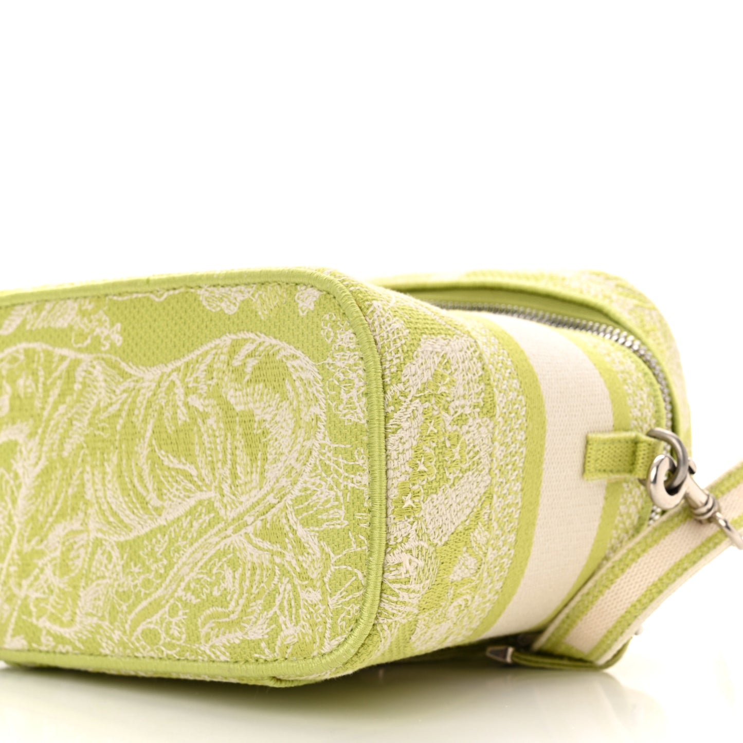 Canvas Embroidered Toile De Jouy Small Travel Vanity Case Green
