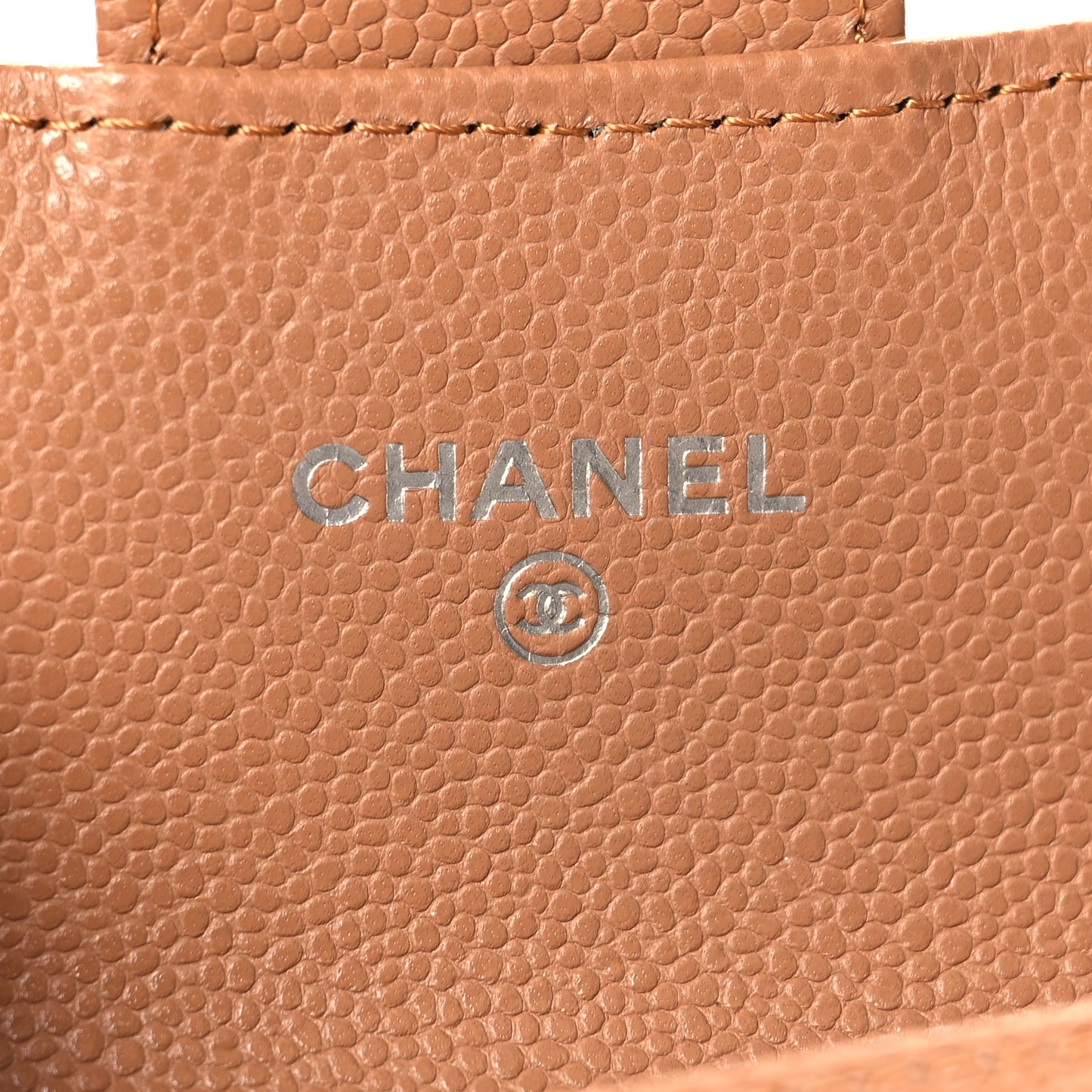 Caviar Quilted Flap Card Holder Wallet Light Brown