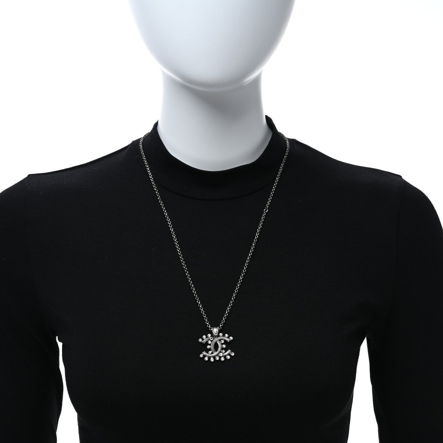 Crystal CC Pendant Necklace Silver