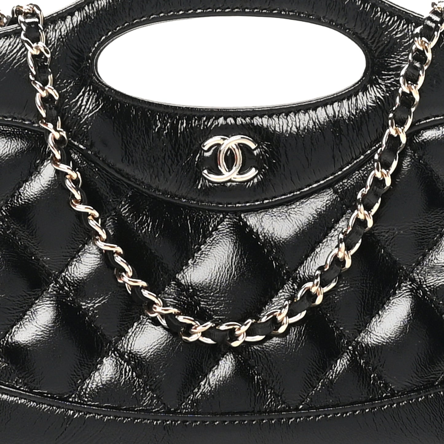 Shiny Crumpled Calfskin Quilted Nano 31 Shopping Bag Black