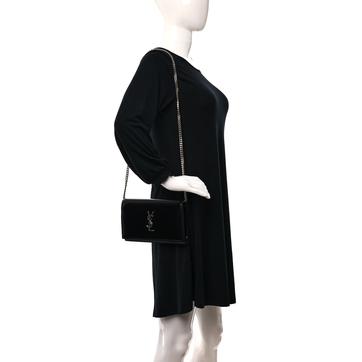 Saint Laurent Glazed Calfskin Cassandre Wallet On Chain WOC Black 2 of 11