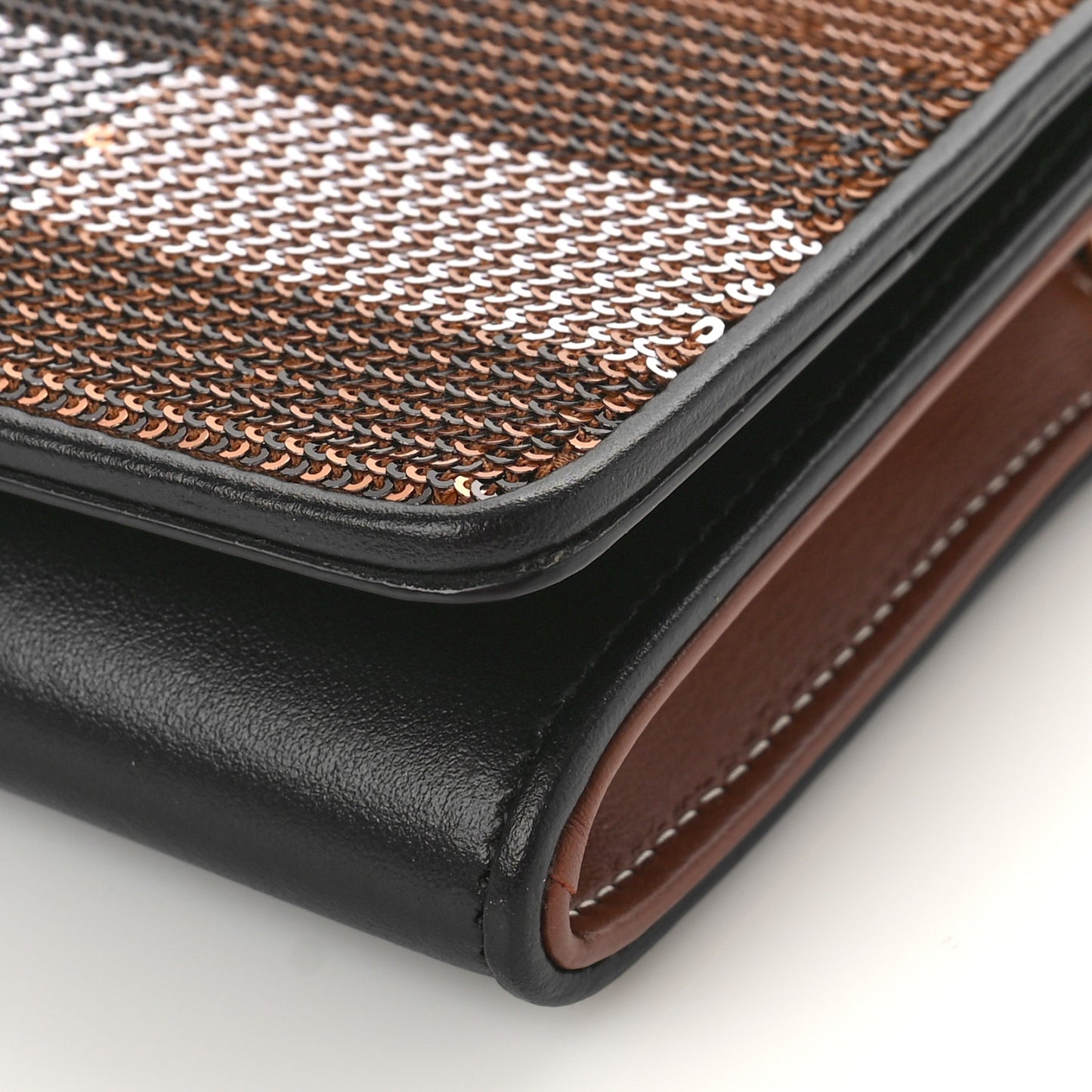 Calfskin Sequin Check Embellished TB Lola Chain Wallet Dark Birch
