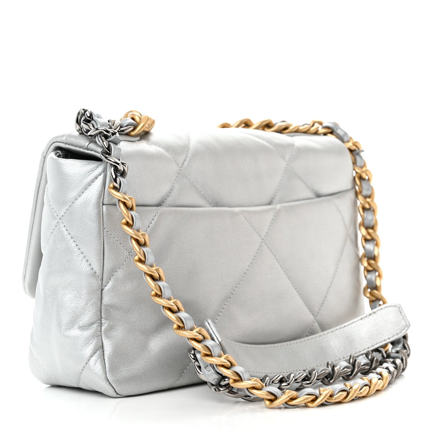 Chanel Metallic Goatskin Quilted Medium Chanel 19 Flap Silver 3 of 10