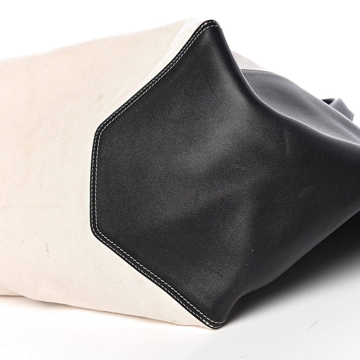 Canvas Smooth Calfskin Frame Tote Black White