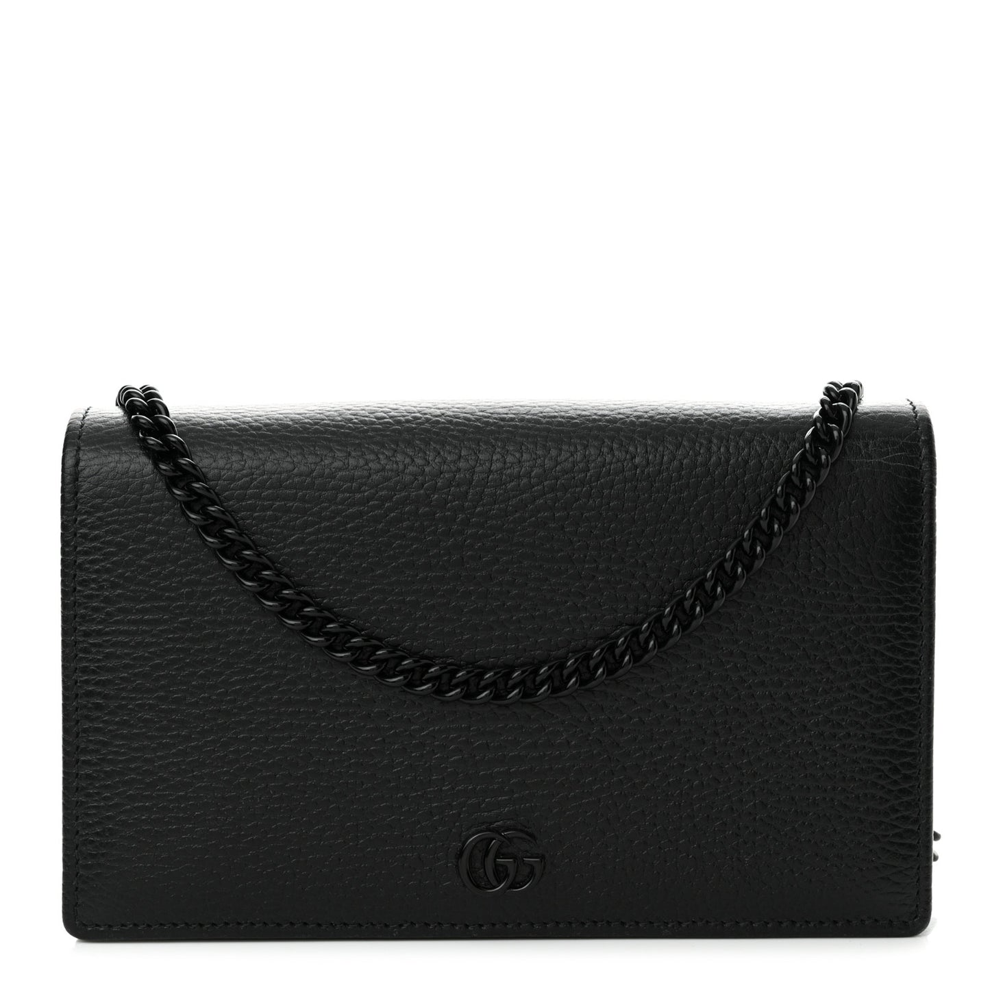 Dollar Calfskin Enamel Monochrome Mini GG Marmont Chain Wallet Black