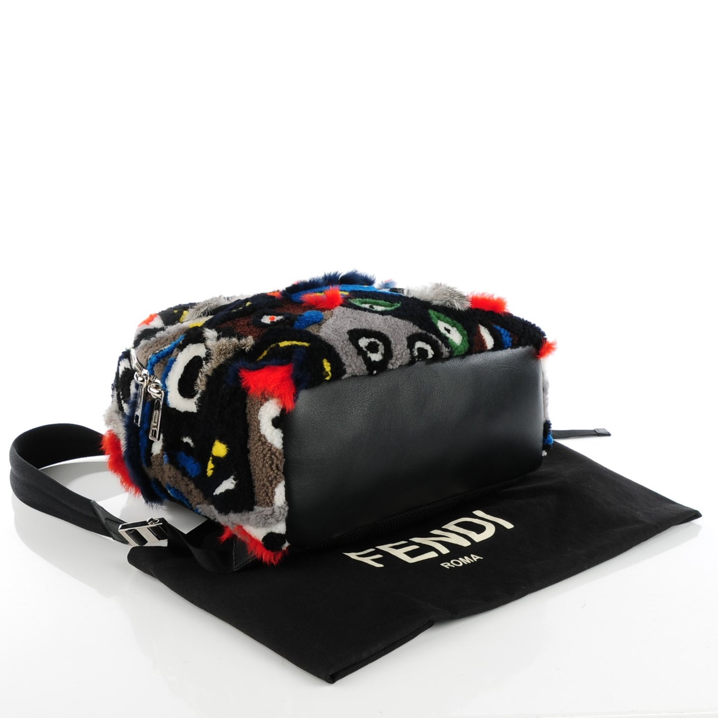 Shearling Patchwork Monster Eyes Backpack Black Multicolor