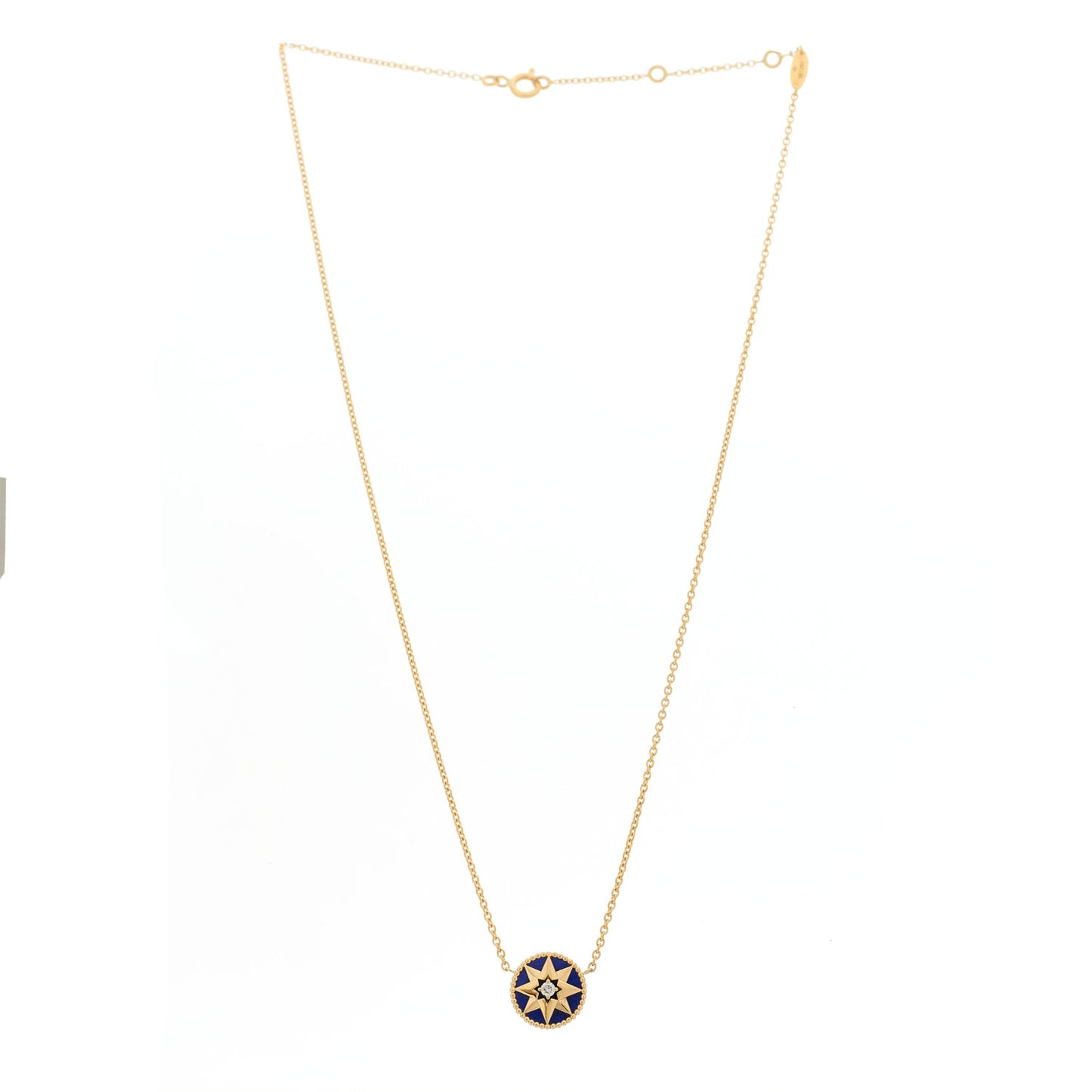 18K Yellow Gold Diamond Lapis Lazuli Rose Des Vents Necklace