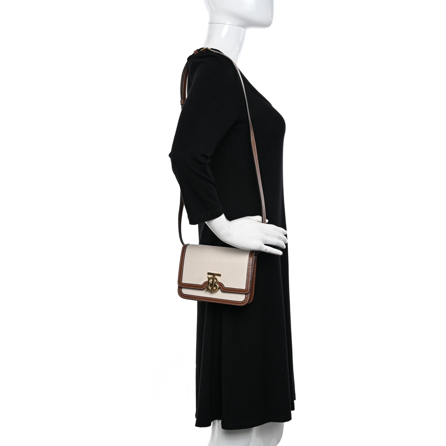 Canvas Calfskin Small TB Bag Natural