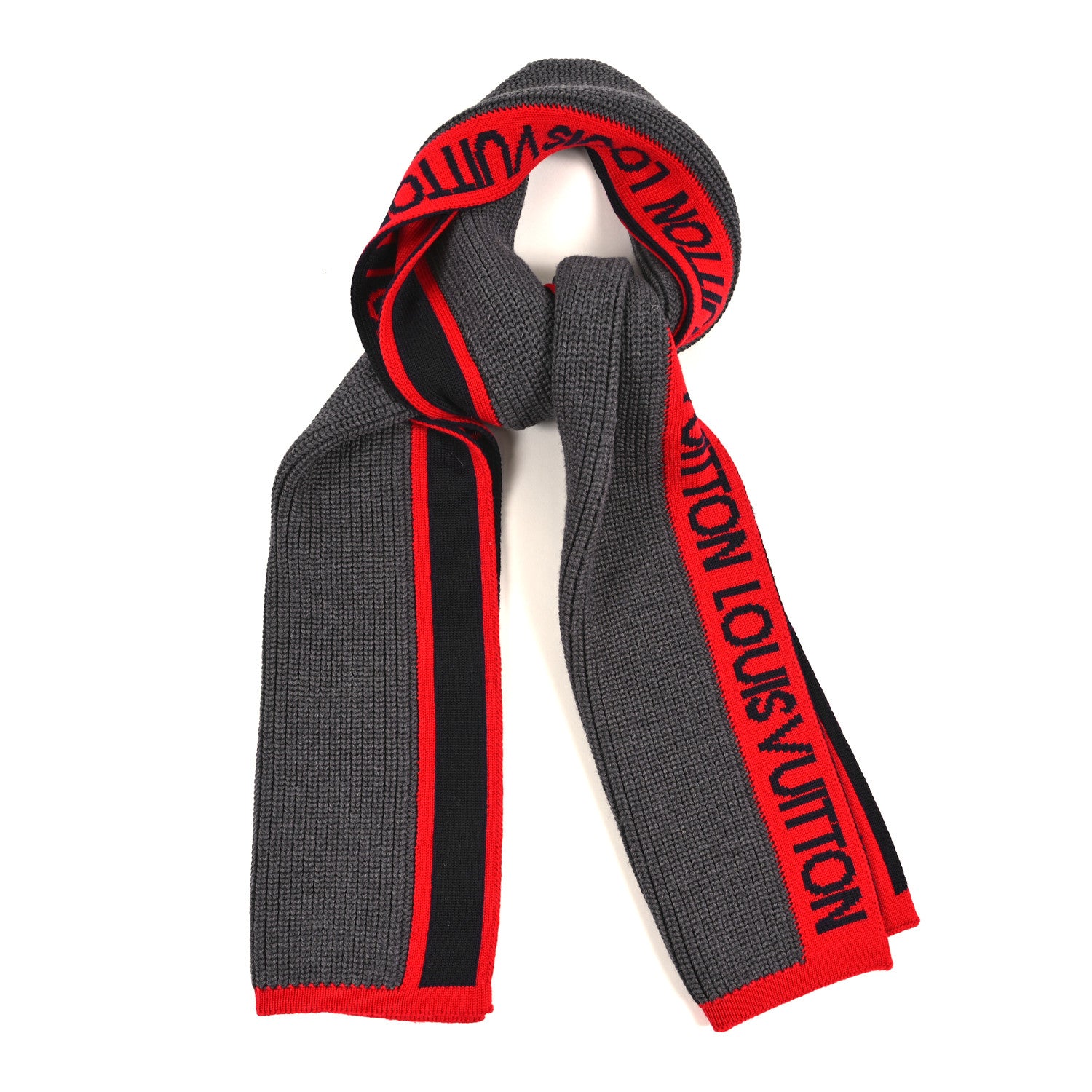 LOUIS VUITTON ロゴマフラー グレー/ブラック/レッド Louis Vuitton Wool Echarpes LV Generation Scarf Grey Red 1795002