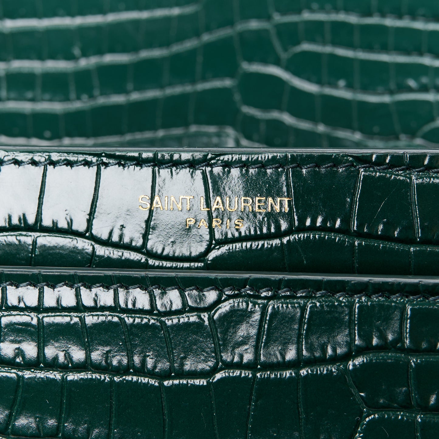 Calfskin Crocodile Embossed Medium Monogram Sunset Dark Mint