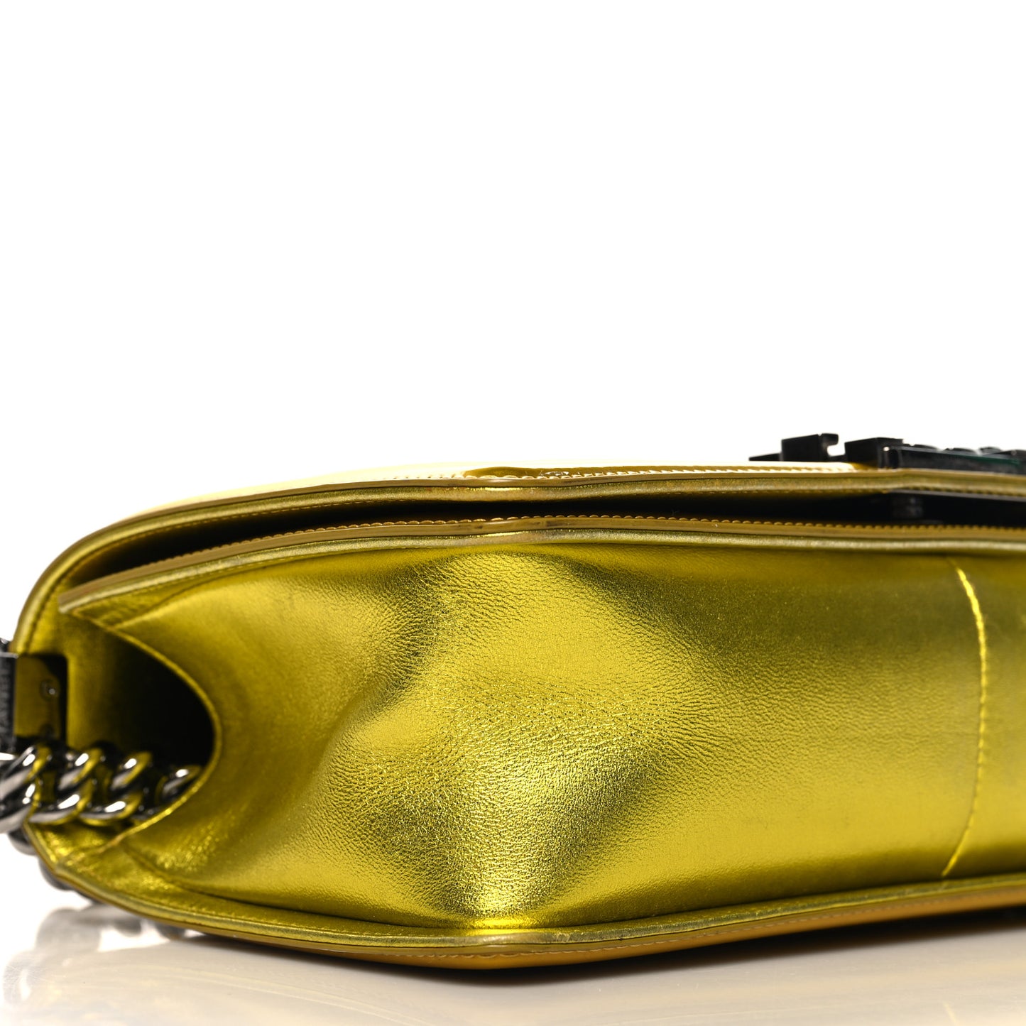 Metallic Patent Calfskin Quilted Medium Boy Flap Gold