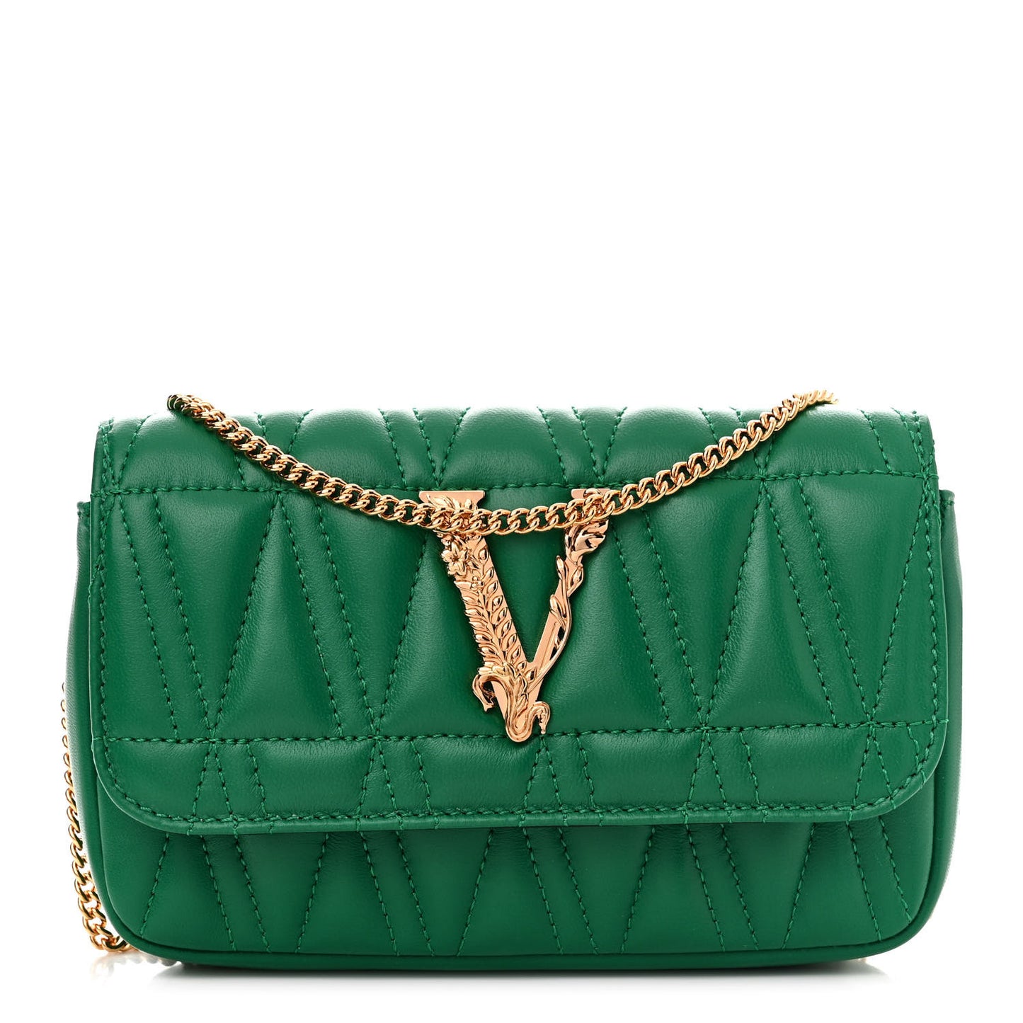 Nappa Quilted Virtus Evening Bag Green