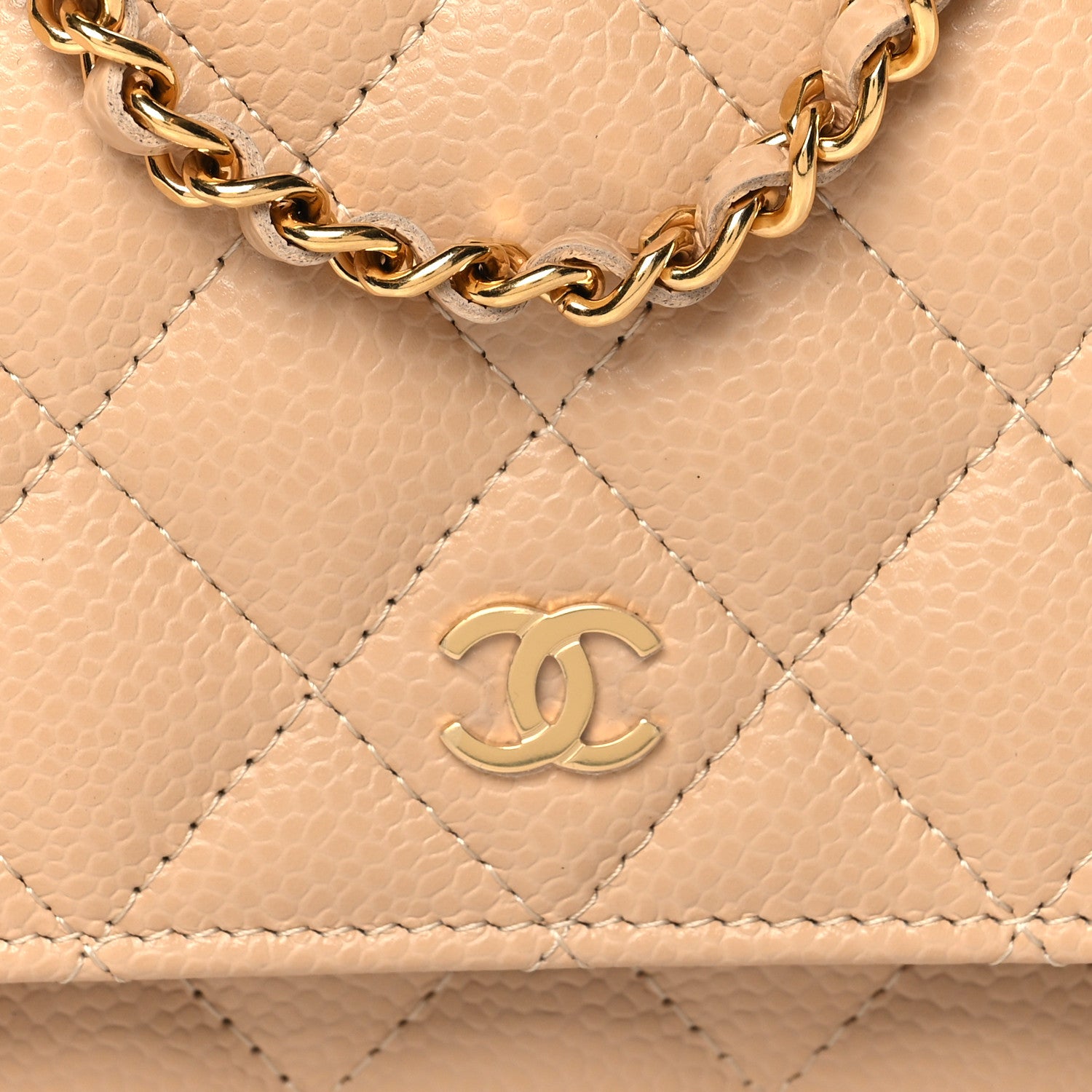 Chanel Caviar Quilted Wallet on Chain WOC Beige 9 of 11