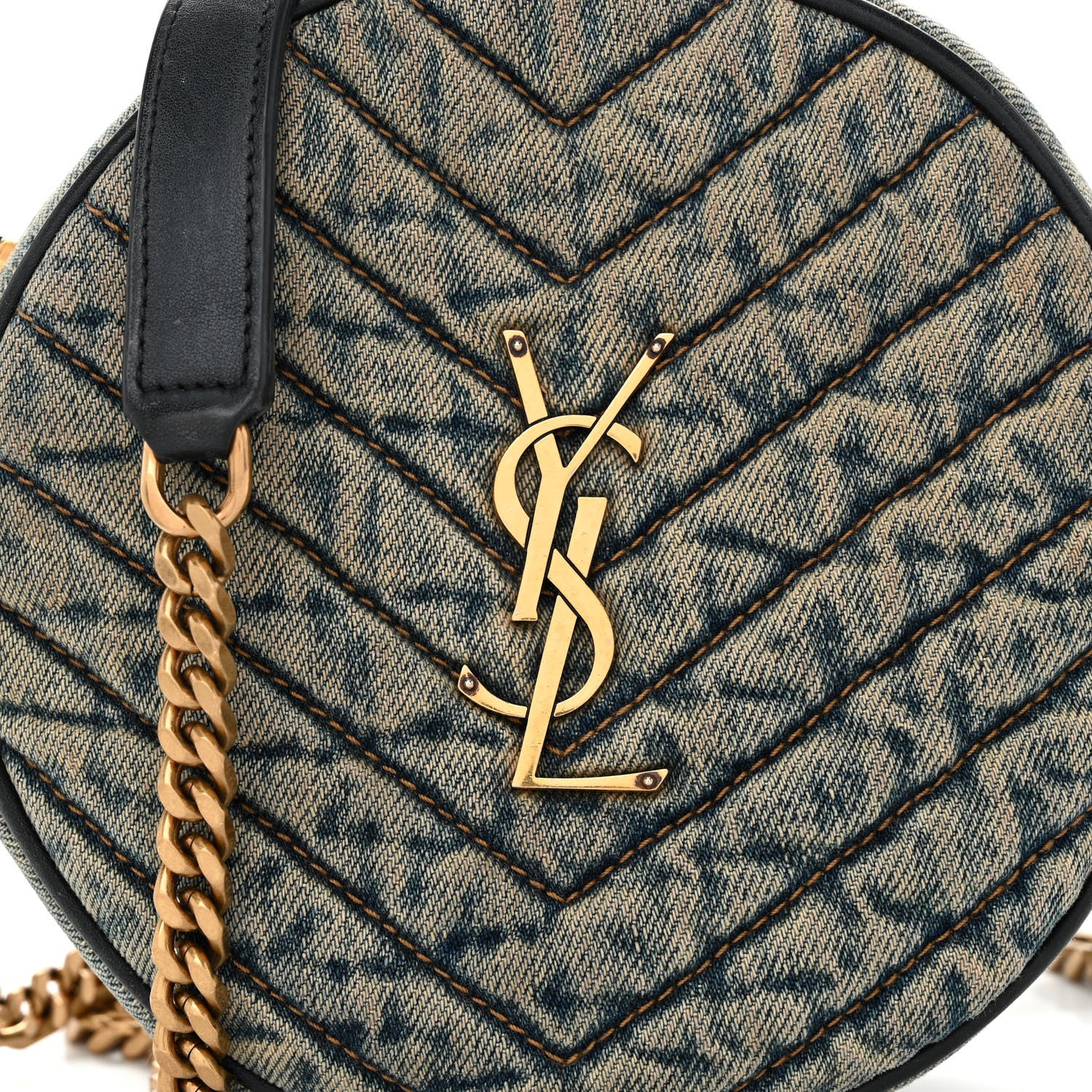 Saint Laurent Denim Quilted Monogram Round Crossbody Bag Rodeo Blue 7 of 10