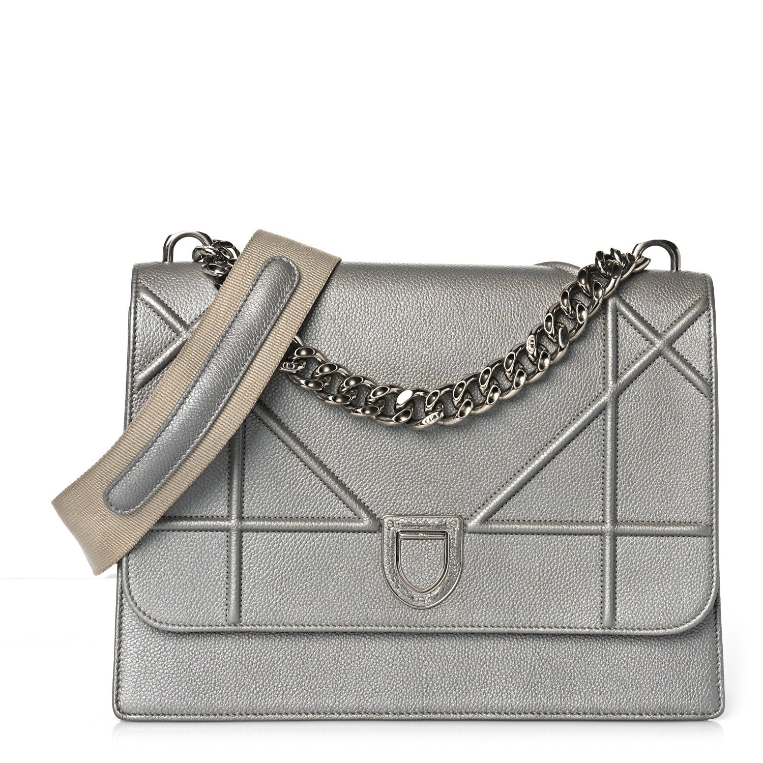 Christian Dior Metallic Grained Calfskin Diorama Satchel Silver 1 of 12