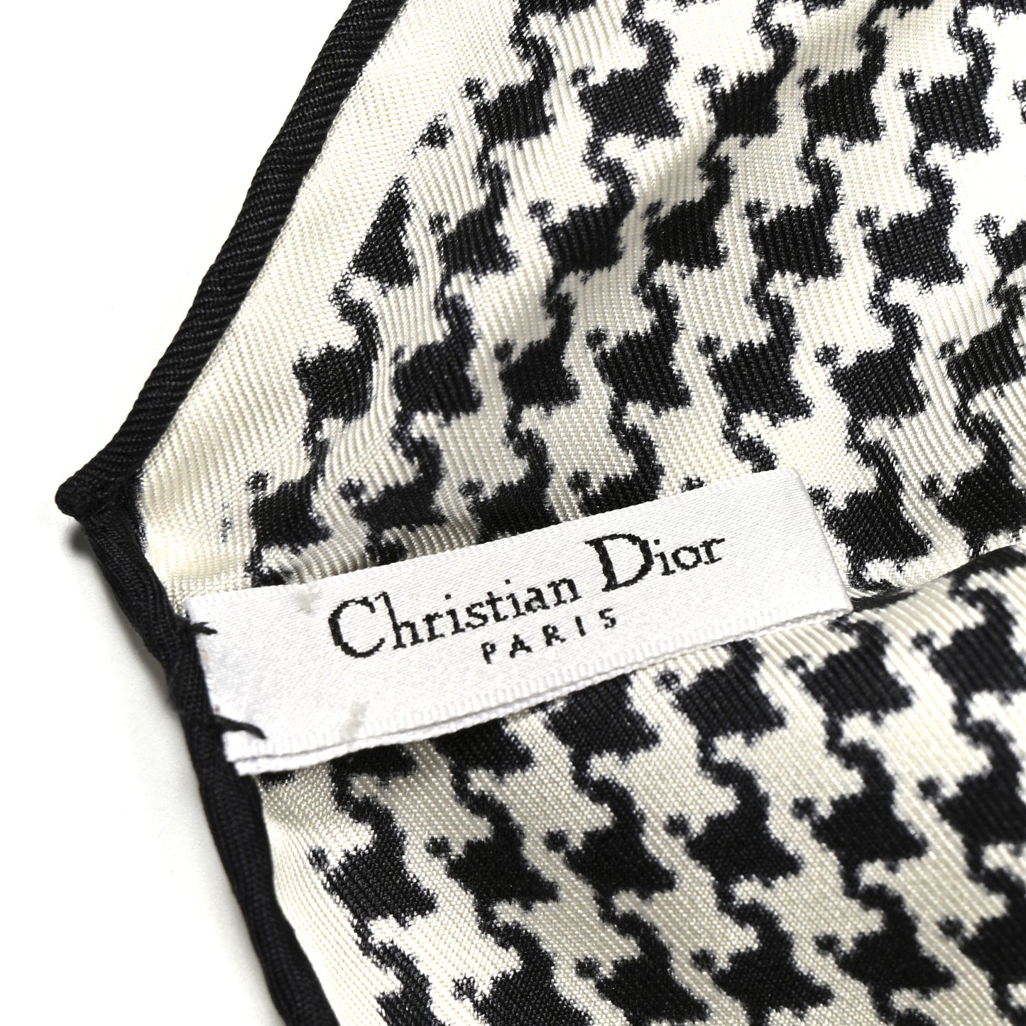 Silk Houndstooth Diamond Scarf Black White
