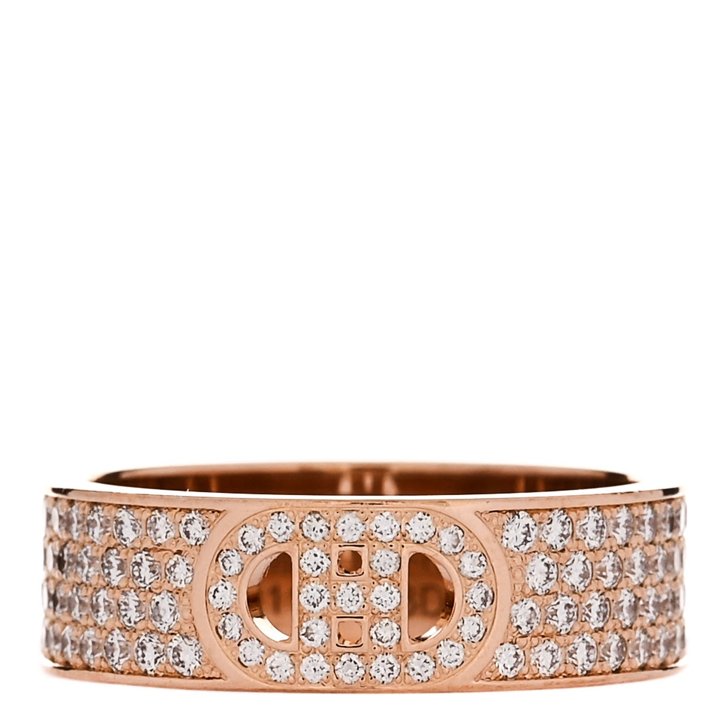 Hermes 18K Rose Gold Diamond PM H D'Ancre Pave Ring 50 5.25 1 of 5