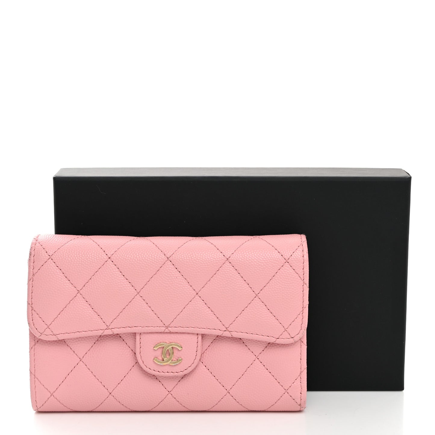 Caviar Quilted Medium Flap Wallet Light Pink