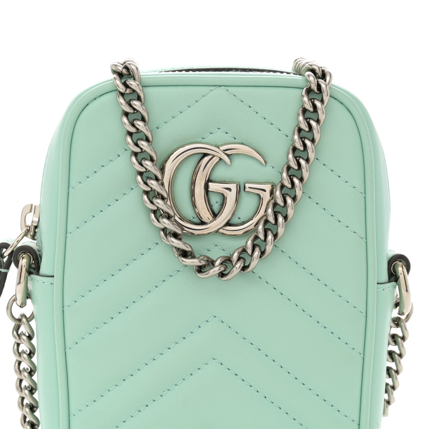 Calfskin Matelasse Mini GG Marmont Crossbody Bag Water Green