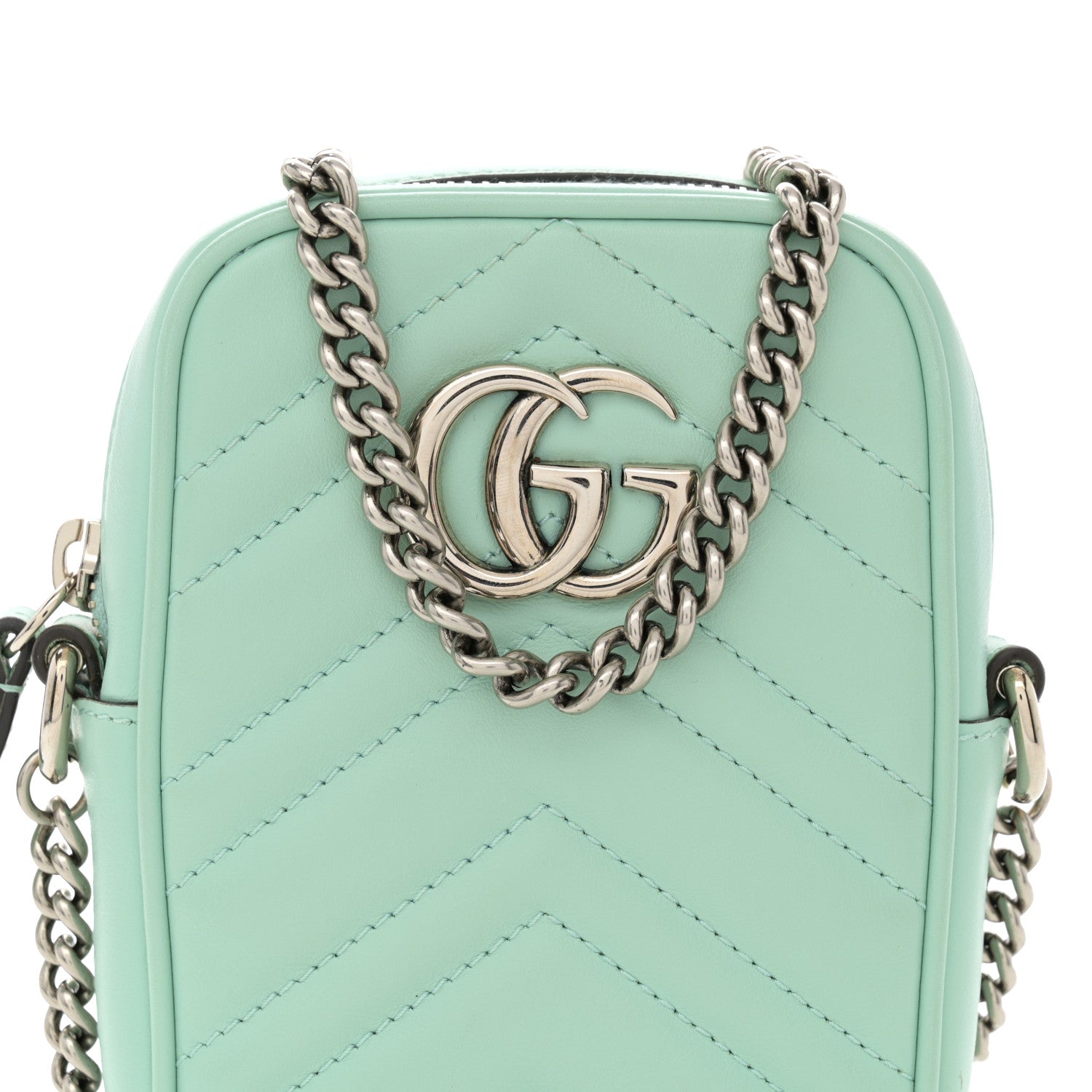 Gucci Calfskin Matelasse Mini GG Marmont Crossbody Bag Water Green 8 of 13