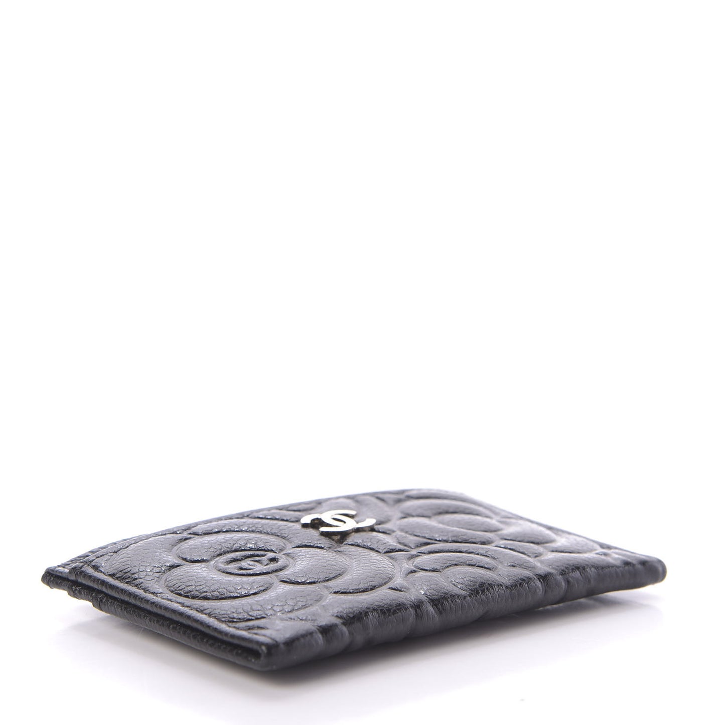 Caviar Camellia Embossed Card Holder Black