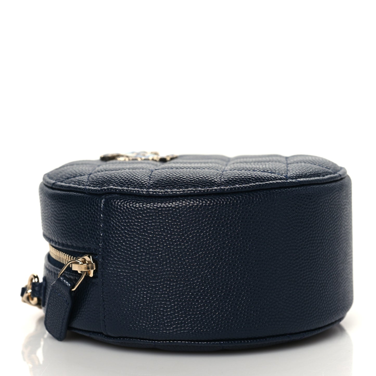 Caviar Quilted Gripoix CC Round Clutch With Chain Navy