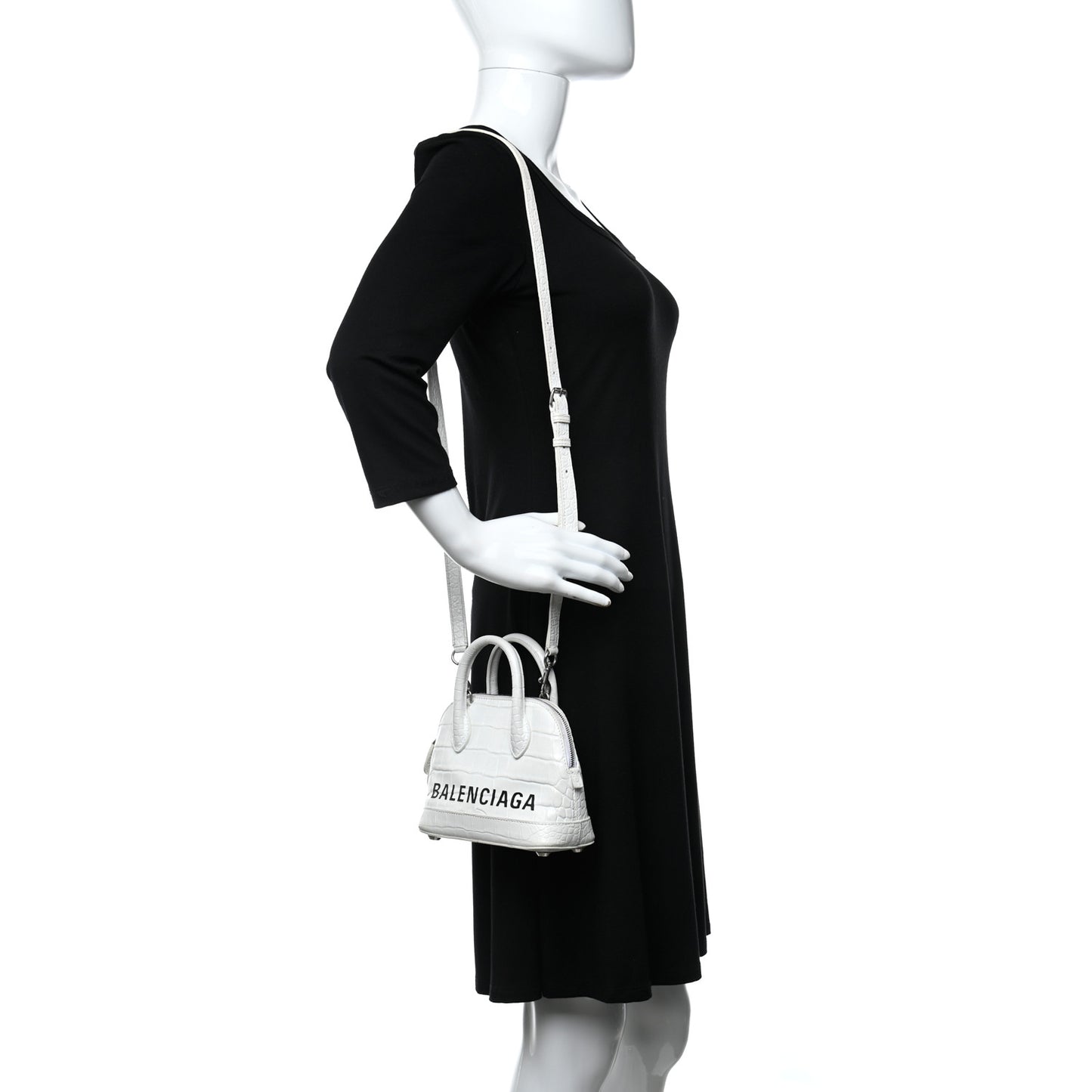 Calfskin Crocodile Embossed XXS Ville Top Handle Bag White Black