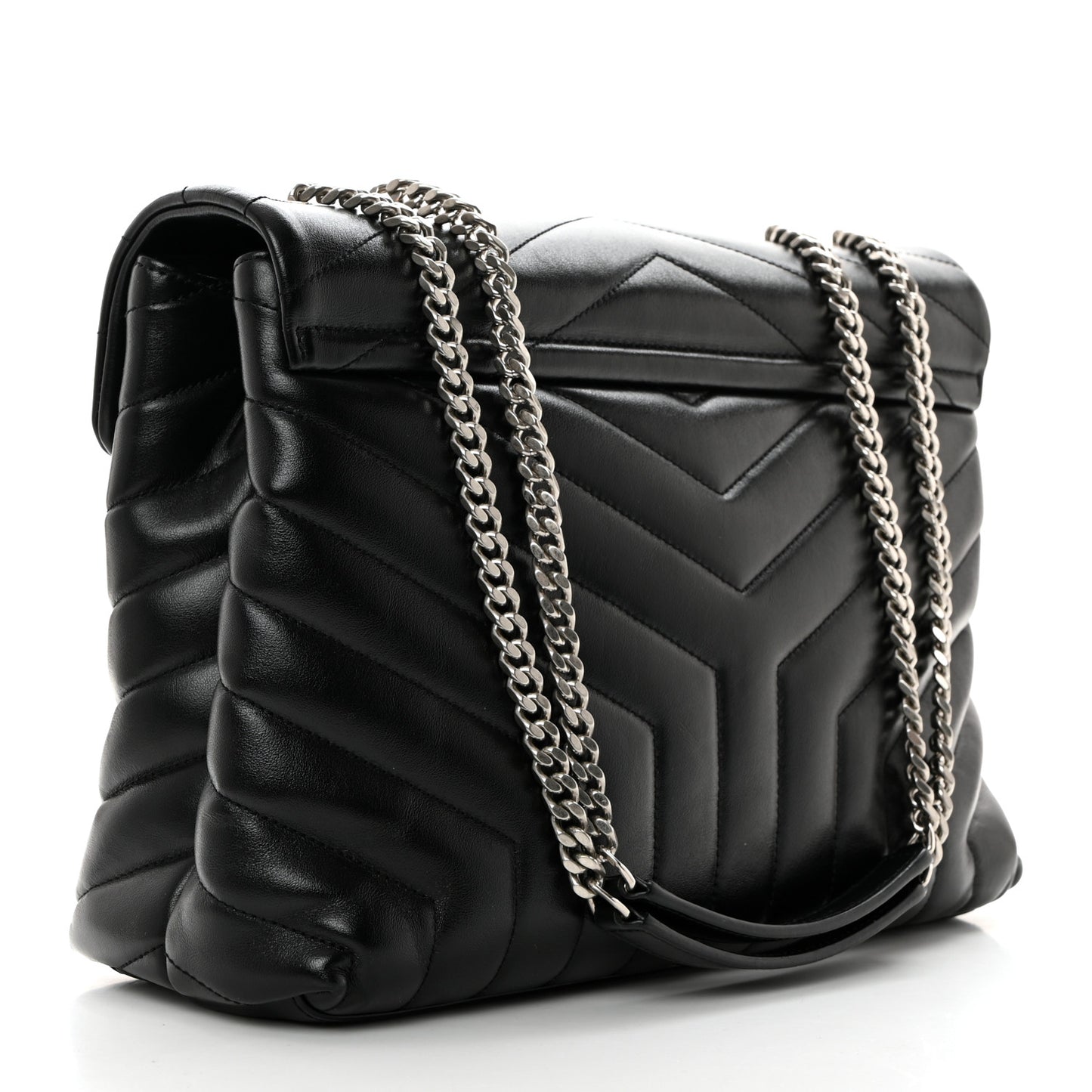 Calfskin Y Quilted Monogram Medium Loulou Chain Satchel Black
