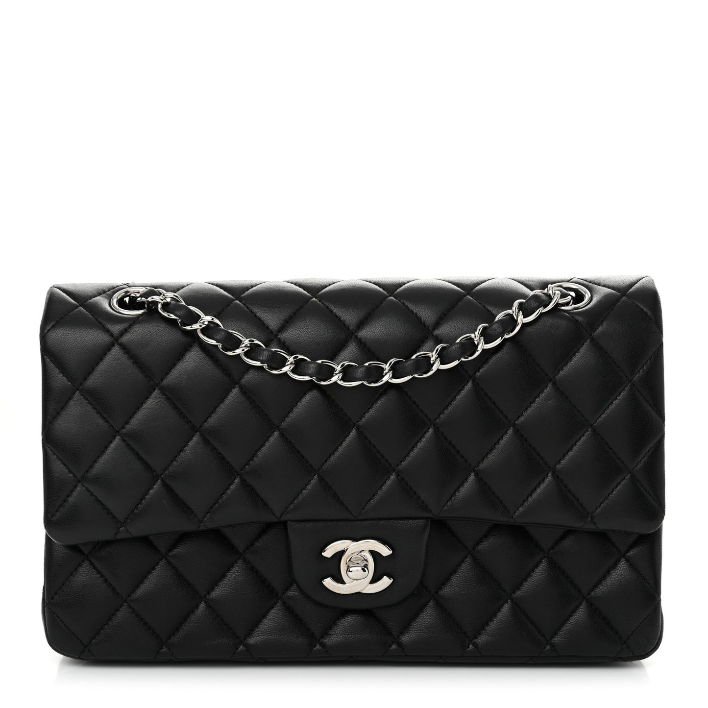 Lambskin Quilted Medium Double Flap Black