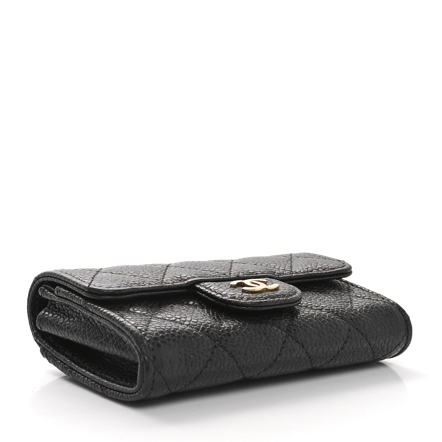 Caviar Quilted Flap Card Holder Wallet Black