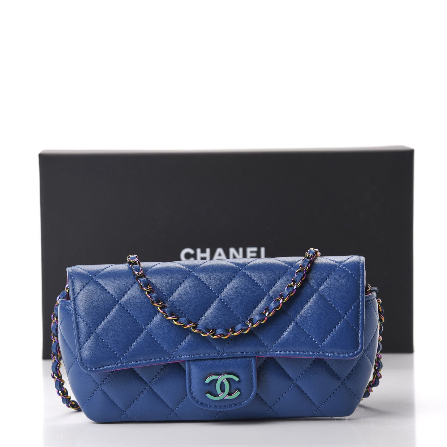 Lambskin Quilted Glasses Case With Chain Blue Purple
