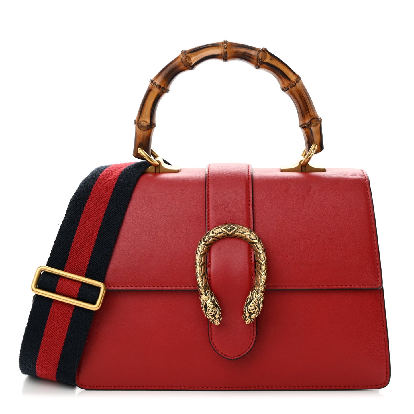 Moon Calfskin Web Medium Dionysus Bamboo Top Handle Bag Hibiscus Red
